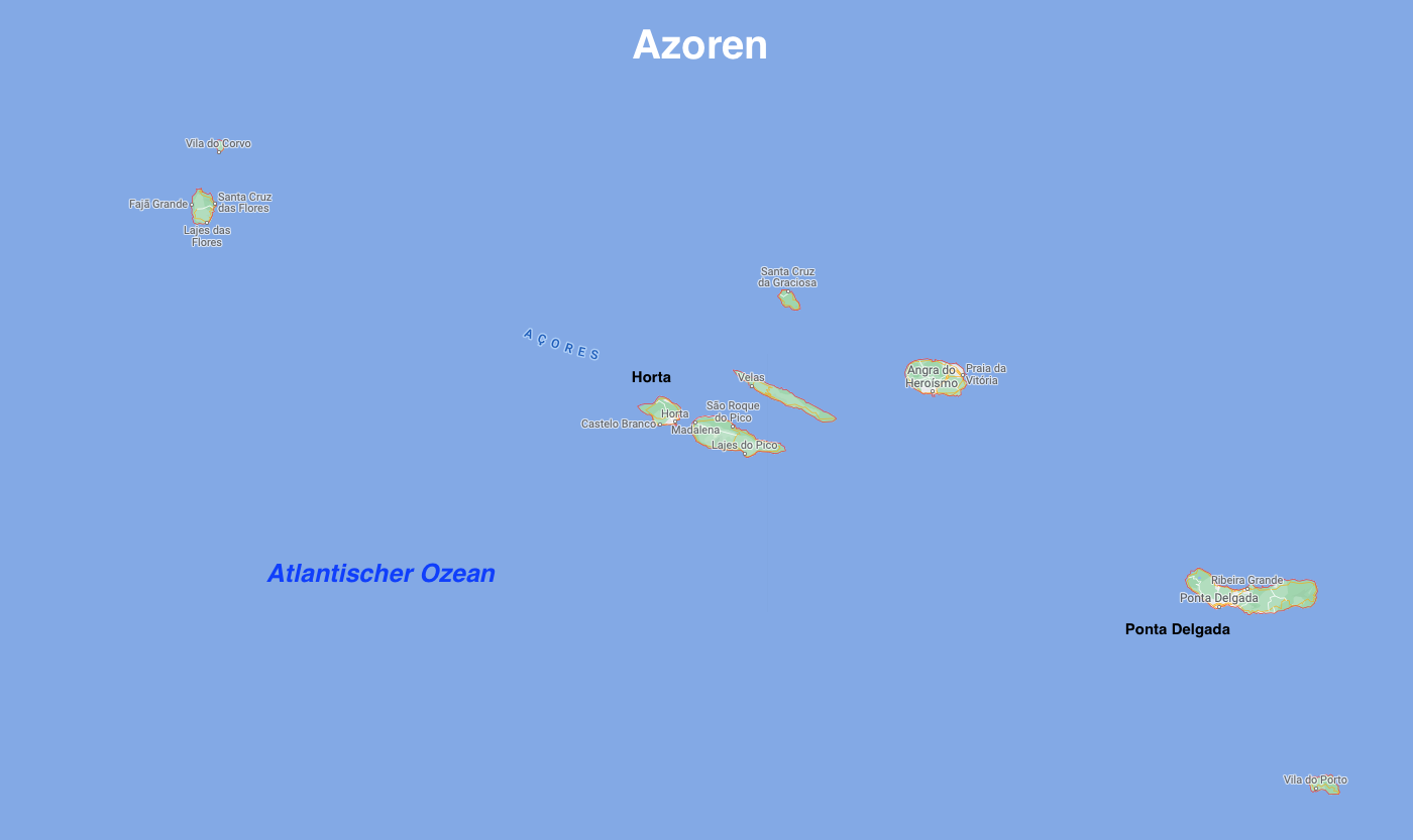 Azoren: Karte mit Horta und Ponta Delgada