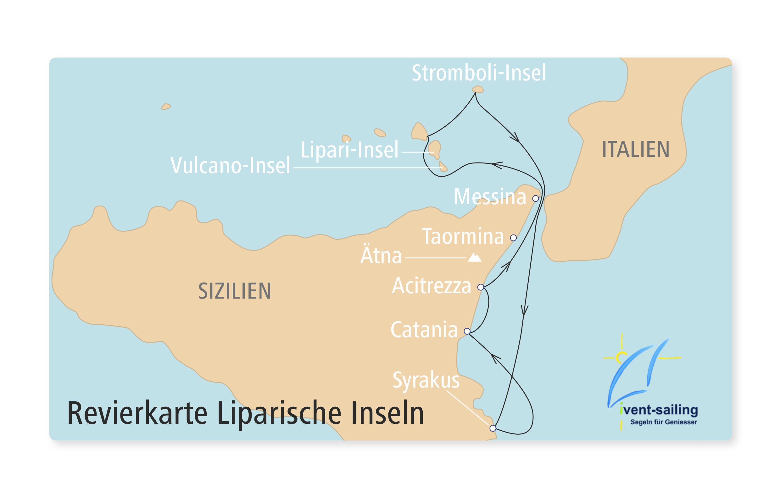 Karte Segelreise Sizilien und Liparische Inseln