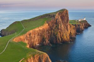Neist Point Lighthouse on the isle of Skye in Scotland, UK