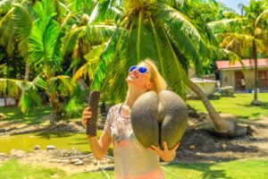 Woman with coco de mer