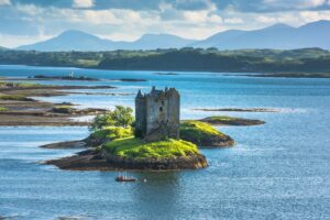 Castle on island - Castle Stalker - a picturesque castle surrounded by water located 25 miles north of Oban on the west coast of Scotland