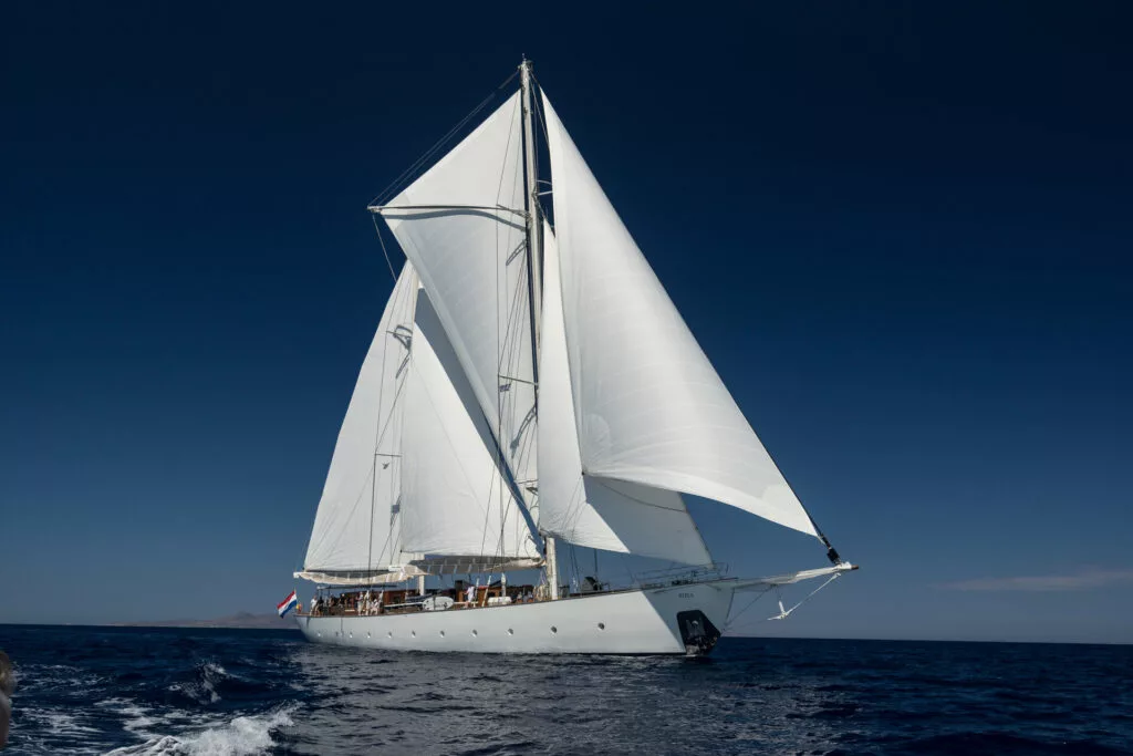 Sailing yacht Rhea under sail off Greece