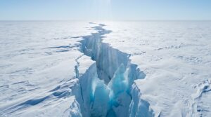 Eisspalte im Packeis am geografischen Nordpol