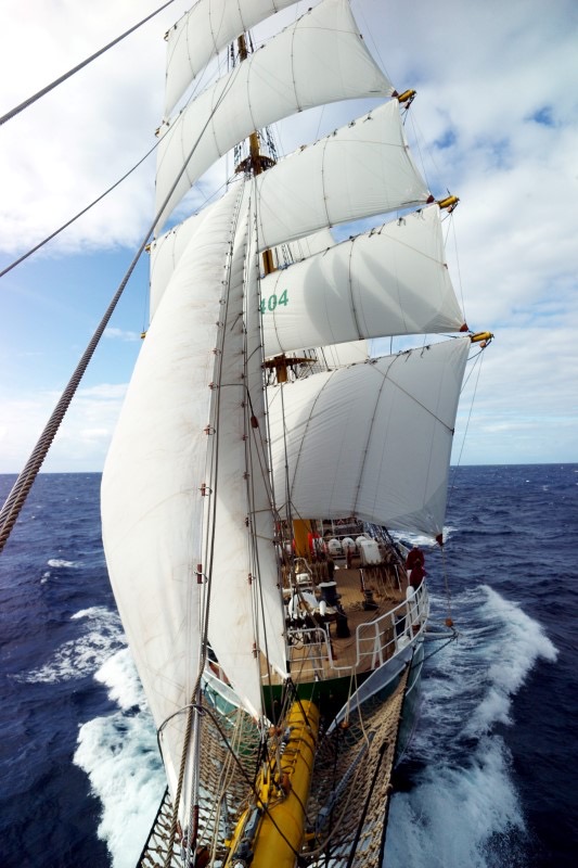 Segel der Alexander von Humboldt II, von Deck aus gesehen